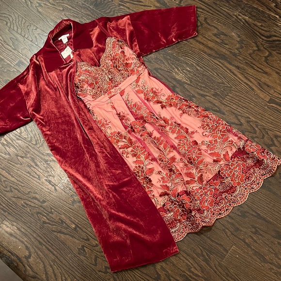 NWT- RED & GOLD SZ:L EMBROIDERED MIDI DRESS by AZBRO - Picture 2 of 14